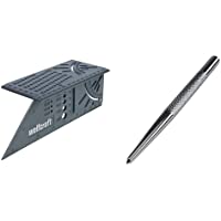 Wolfcraft 5208000 - Escuadra (Regla) 3D + 7980010 punzón Cromado- para marcar el Punto de Taladro Pack 1- plata- 8 x 125…